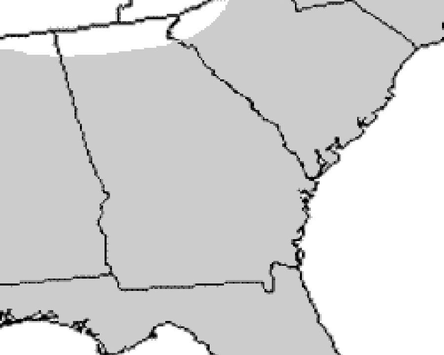 sismil1 A grayscale map displays the southeastern region of the United States, highlighting areas where the venomous Pigmy Rattlesnake (Sistrurus miliarius) is found, with state borders clearly outlined.